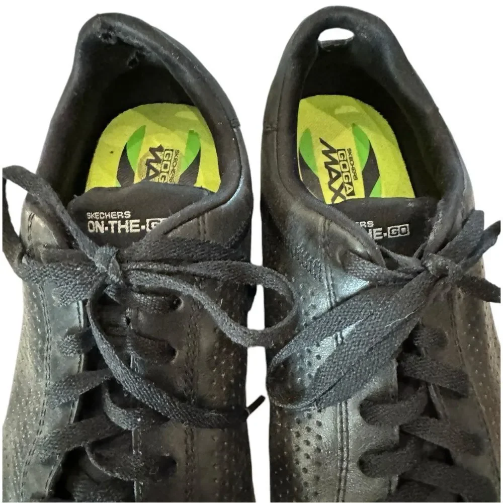 Skechers Men's Goga Max Black Leather Lace-up Sneakers 11